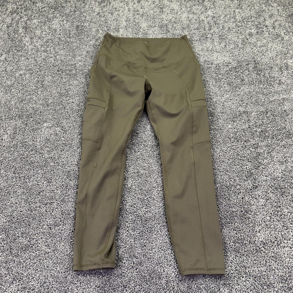 MOVETHEORY Leggings Womens Large Green Ankle Pockets Yoga Gym